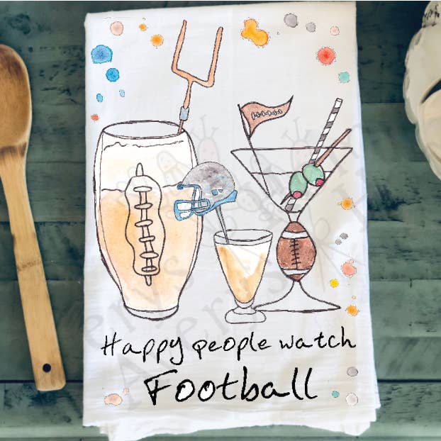 Happy People watch Football Season Cocktails Tea Towel for wholesale by Avery's Home