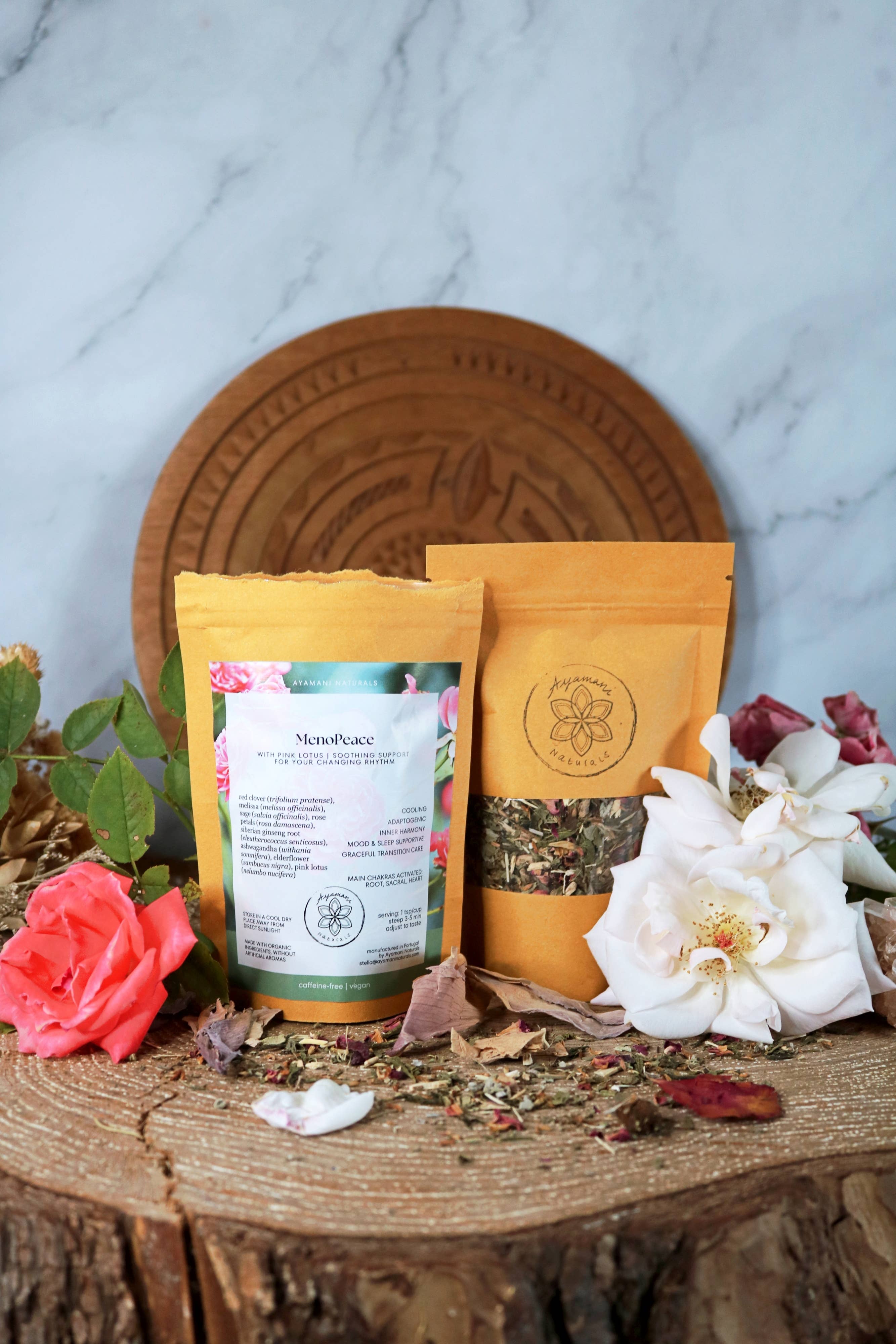 Ayamani Naturals - Vendita all'ingrosso Tisane salutari e depurative - MenoPeace | Tisana alle erbe per la menopausa con loto rosa1