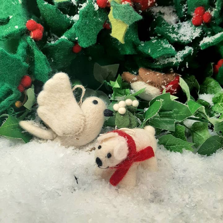Felt So Good - Wholesale Ornament - Handmade Felt Mistletoe Dove Hanging Christmas Decoration