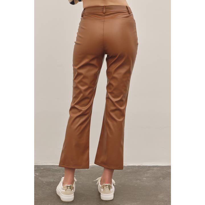 in february - Wholesale Pants - Women's - STRETCHY VEGAN LEATHER FLARE CROPPED PANTS