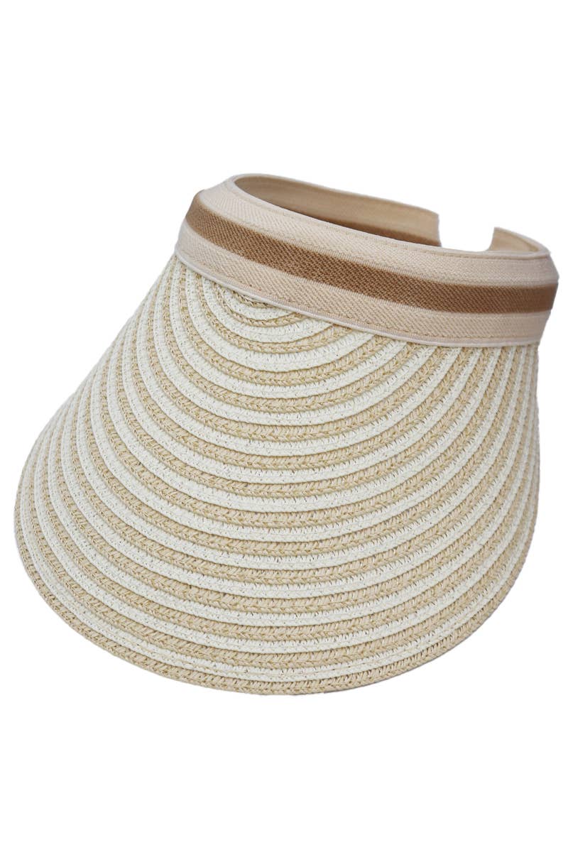 Cap Zone - Wholesale Visor - Women's - Harbor Stripe Sweatband Paper Straw Sun Visor5
