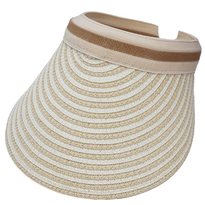 Cap Zone - Wholesale Visor – Women's - Harbor Stripe Sweatband Paper Straw Sun Visor5