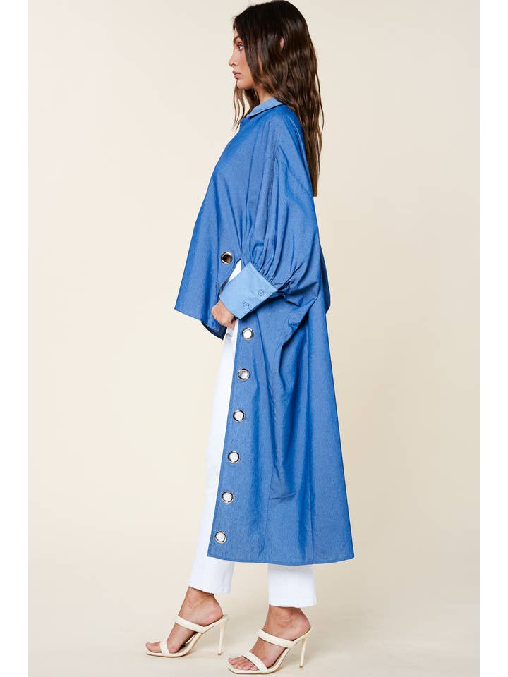 QMP Moda - Wholesale Button Down Shirt - Women's - DENIM SHIRT WITH HOLES 4