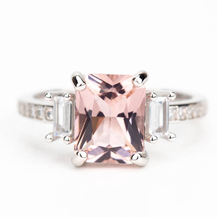 Three Stone Engagement Ring-Morganite Colour for wholesale by Hanhancraft