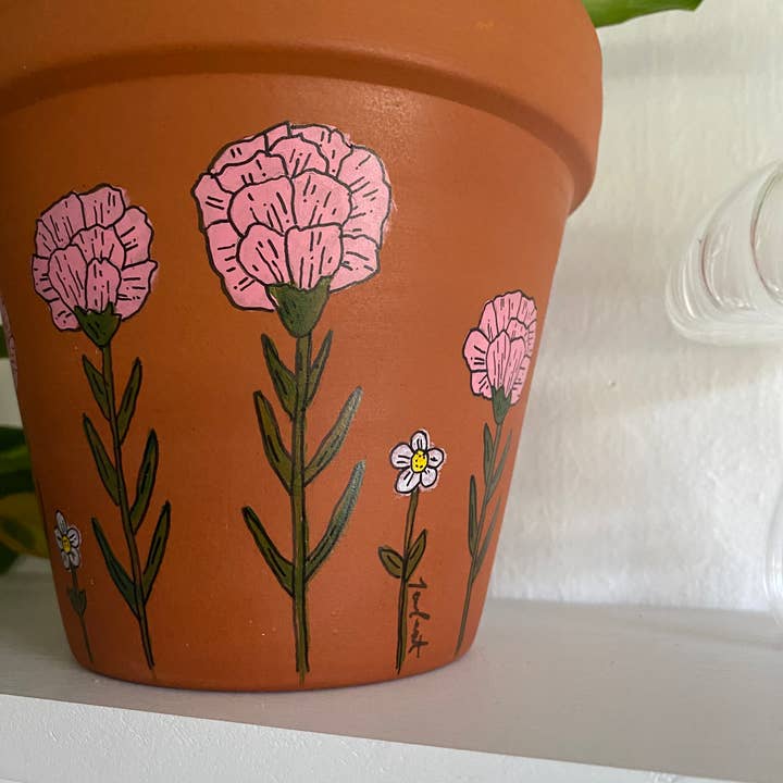 jcarp designs - Wholesale Plant Pot - Hand-painted Whimsical Carnation Terracotta Plant/Flower Pot1