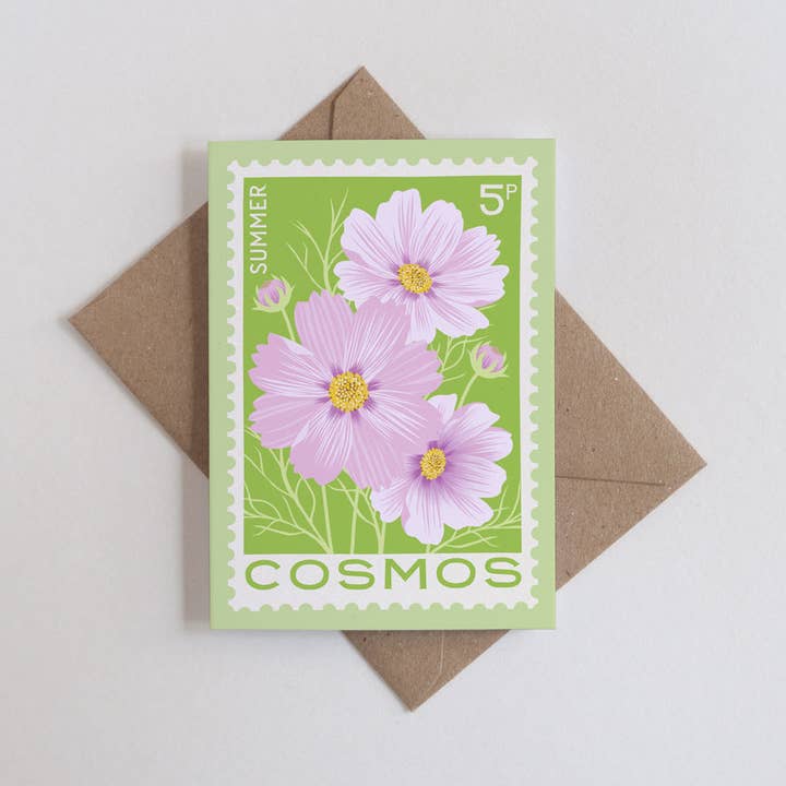 Cosmos | Everyday greetings card, mini card | Summer, stamp for wholesale by Printer Johnson Ltd