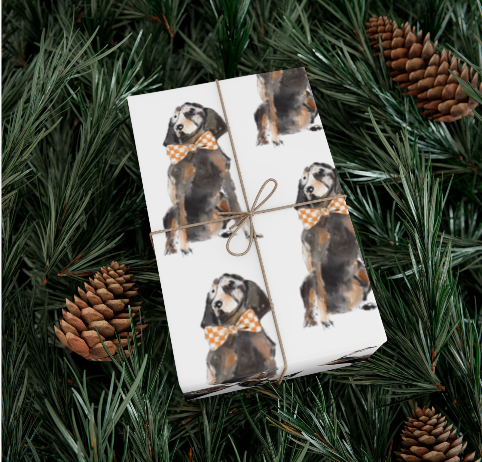 Hey Y'all Party - Wholesale Flat Wrap -  Hound Dog Orange and White Tie Reversible Gift Wrap Sheets5