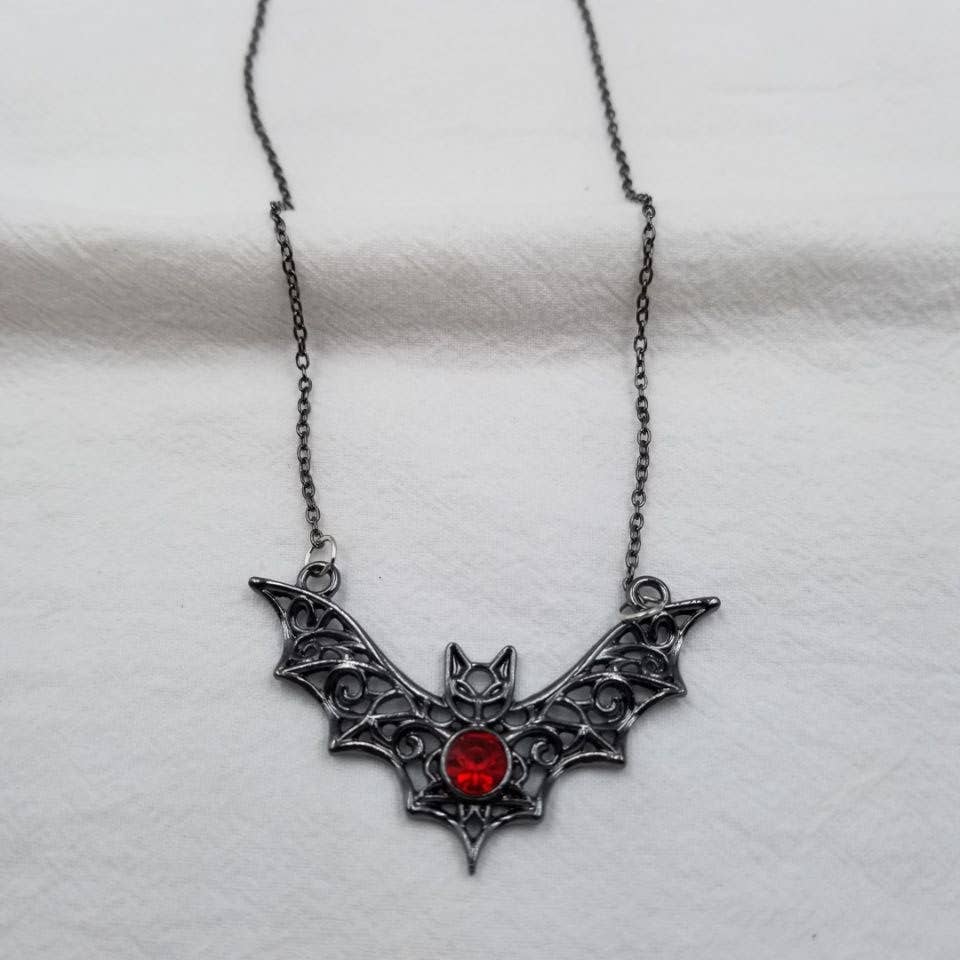 ENA Jewelry - Wholesale Pendant/Charm Necklace - Goth Black Bat Pendant Necklace - Halloween0