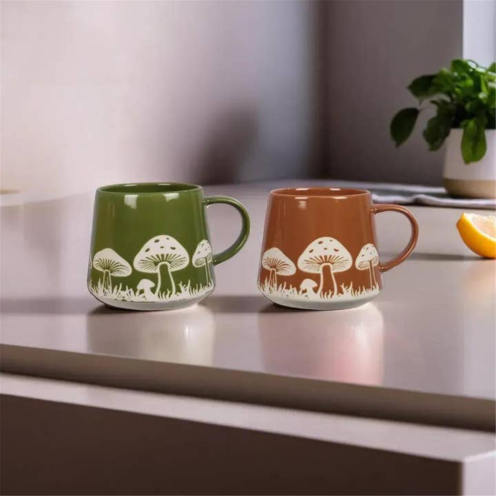 Young's - Wholesale Coffee Mug - Stoneware Mushroom Designs 20oz Mug, 2 Ast. (SKU#: 23302)