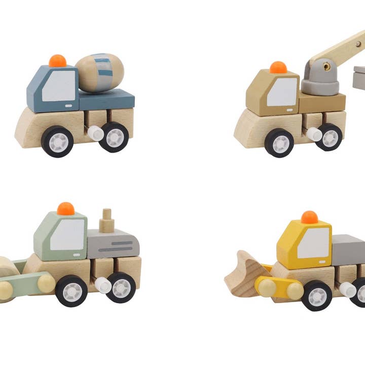 Wooden Wind-up Construction Trucks for wholesale by ToysLink