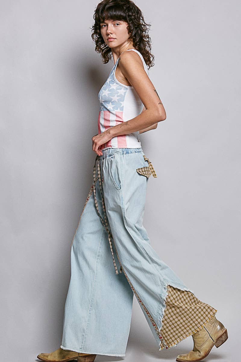 Pol Clothing - Wholesale Pants - Women's - Contrast Buckle Back Floral Trim Down Woven Pants4