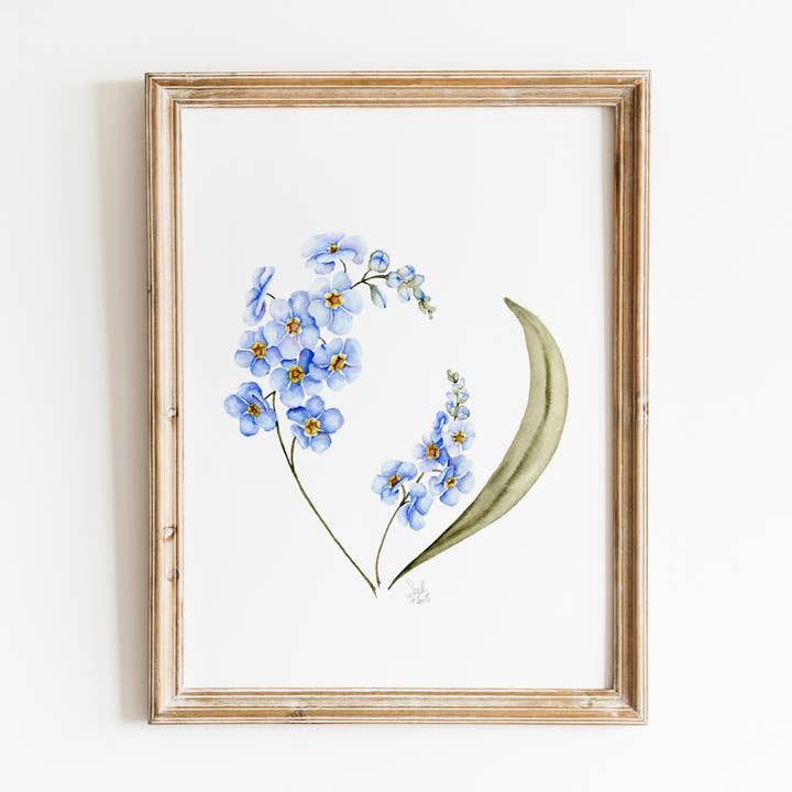 Blue Forget-Me-Nots Watercolor Print for wholesale by Sarah Jane Studio Art