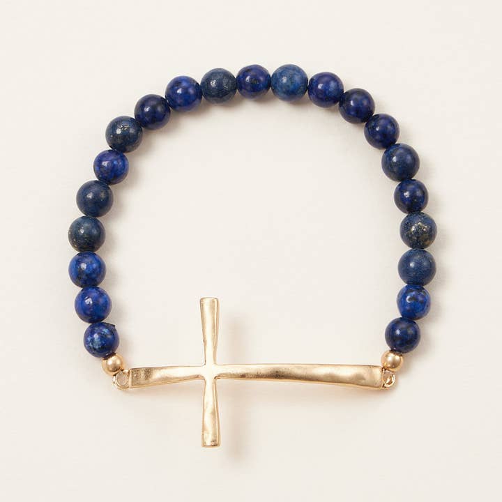 Lilla Haven - Wholesale Beaded Bracelet - Cross charm Stone beaded stretch bracelet