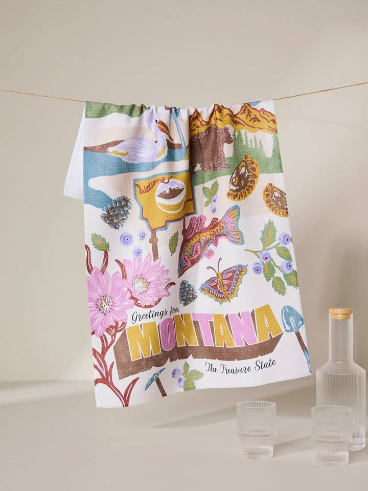 Greetings From Montana Tea Towel for wholesale by Geometry