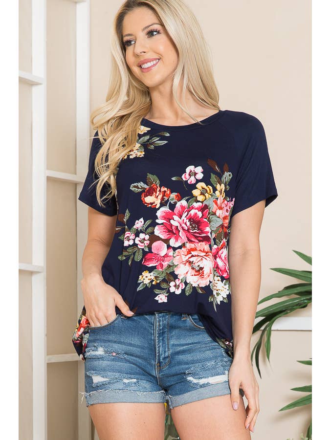 Burgundy Apparel - Wholesale Tunic - Women's - FLORAL SHORT SLEEVES TUNIC TOP4