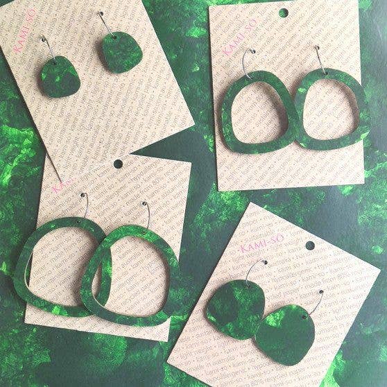 Pendientes cuadrados de papel reciclado - Verde oscuro para venta al por mayor de Kami-so