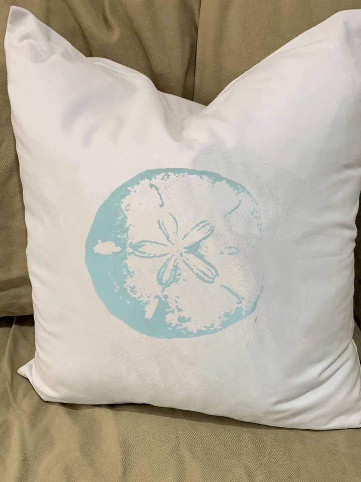 Sand Dollar Pillow With Feather Insert for wholesale by Monique Perry Art