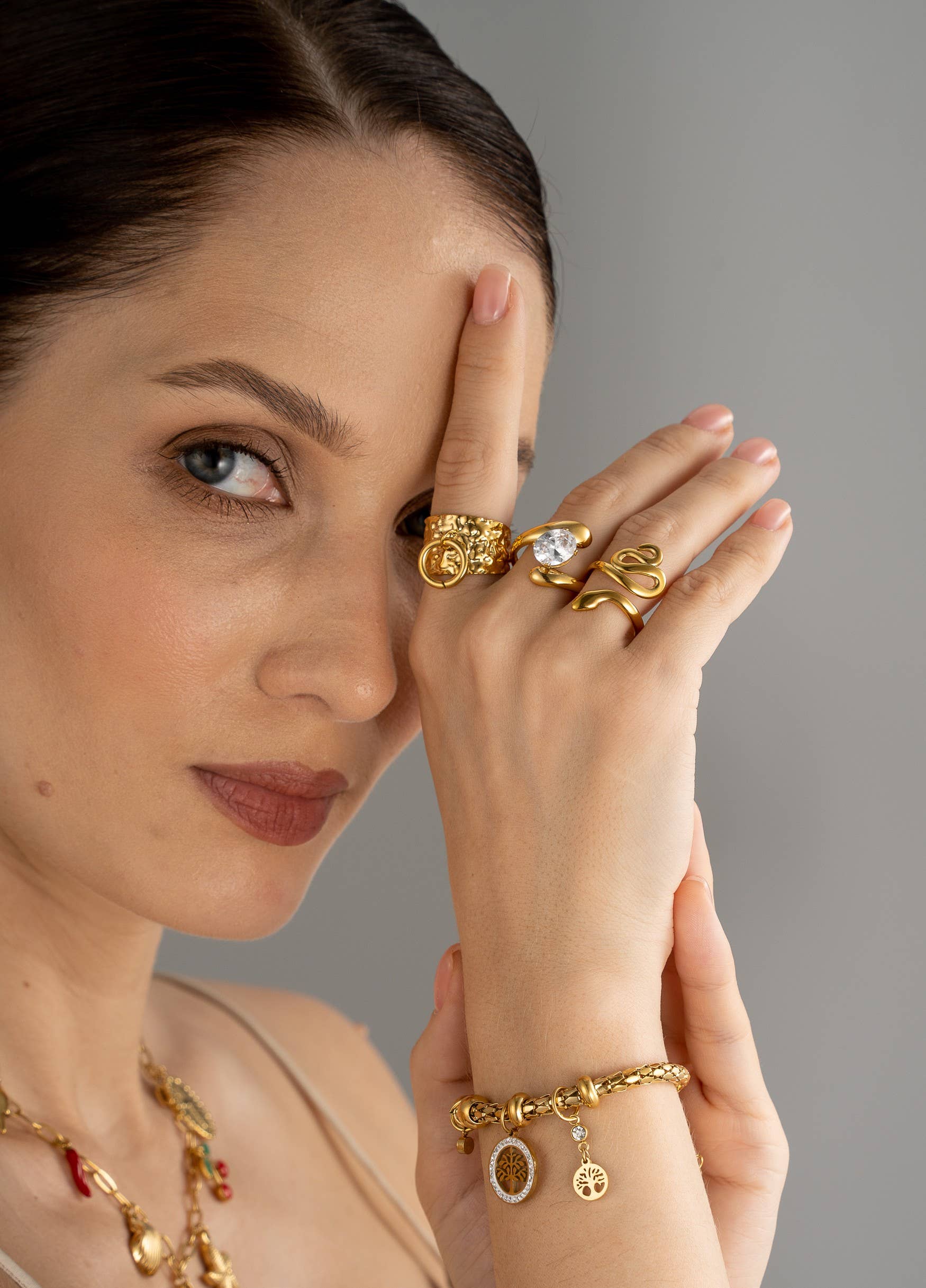 COSMOS - Wholesale Cocktail/Statement Ring - Wavy Crystal Elegance Ring Modern Stainless Steel6