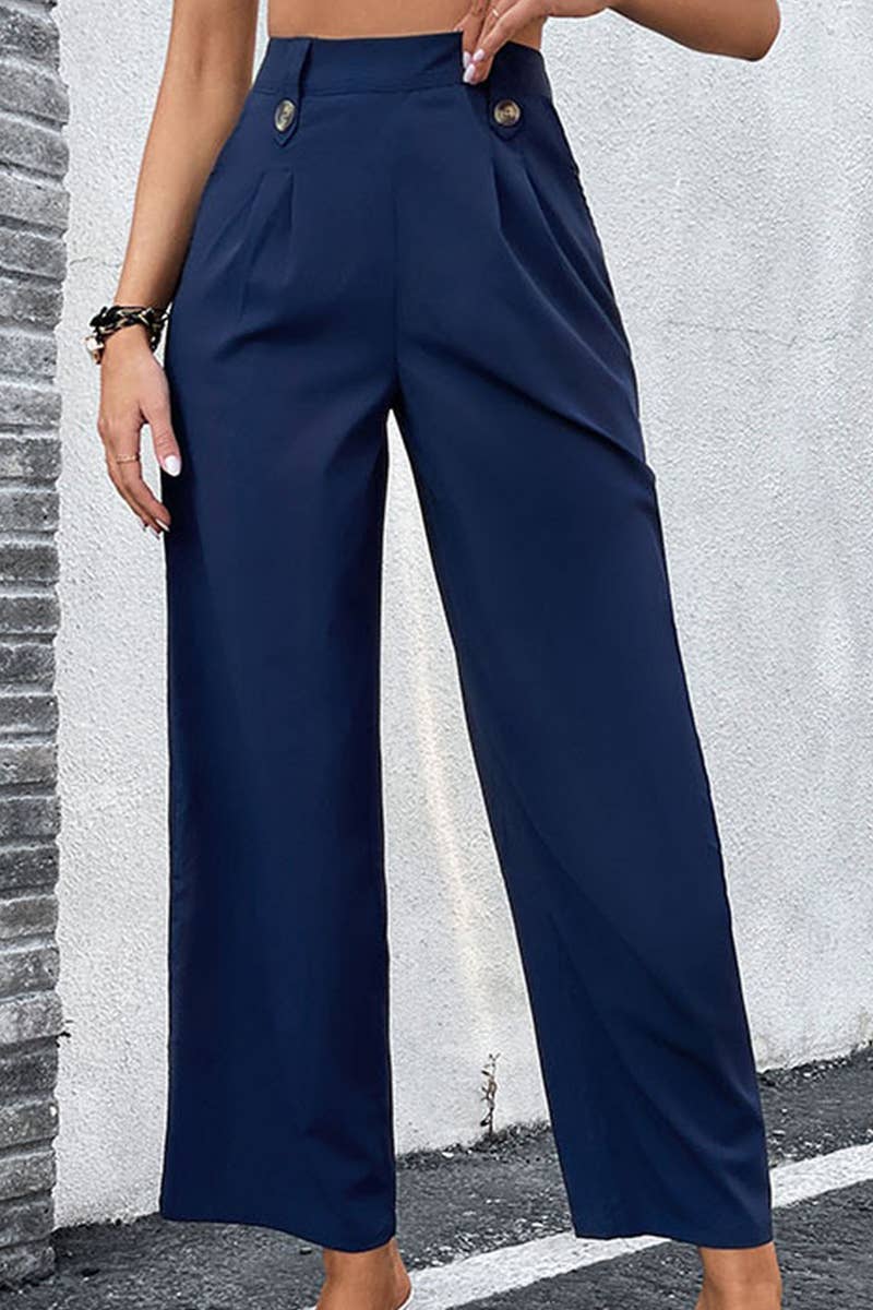 BLEU MARINE PANTALON À COUPE DROITE DE COULEUR UNIQUE_CWBLP0476 en vente sur Faire1