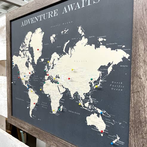 An Adventure Awaits, LLC - Wholesale Map - 11x14 Framed World Push Pin Map - Charcoal Grey5
