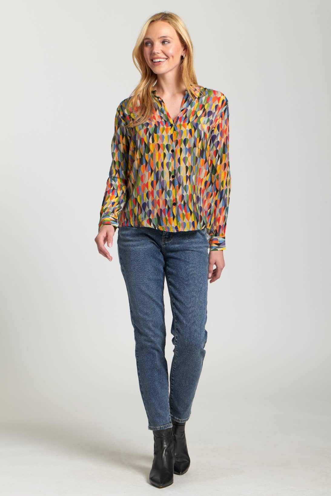 Vert olive Multi Chemise à manches retroussables - Vert olive multicolore en vente sur Faire0