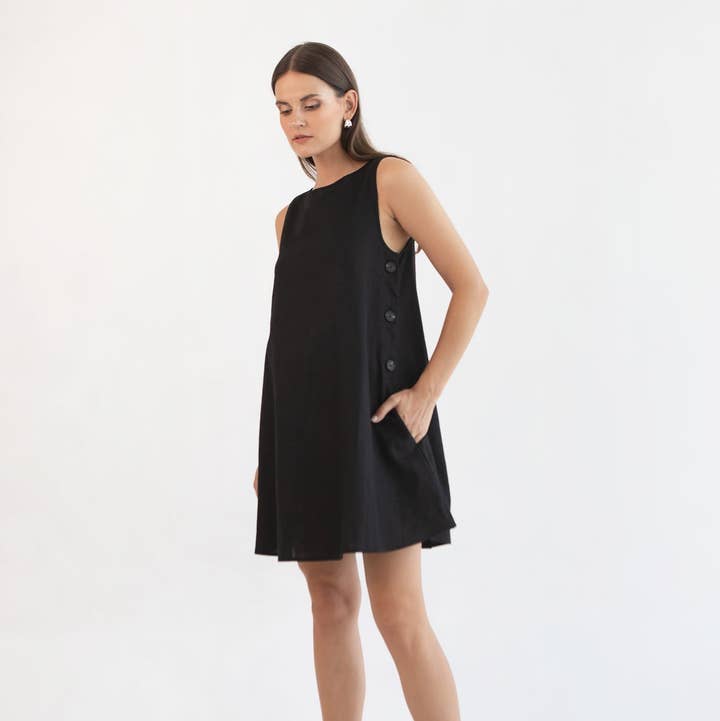 Black Maeve Buttoned Feeding Dress for wholesale on Faire