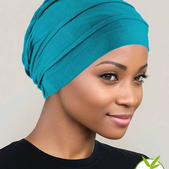 Turban Plus – wholesale Turban – Women's – Bamboo Pleated Cap Light Teal