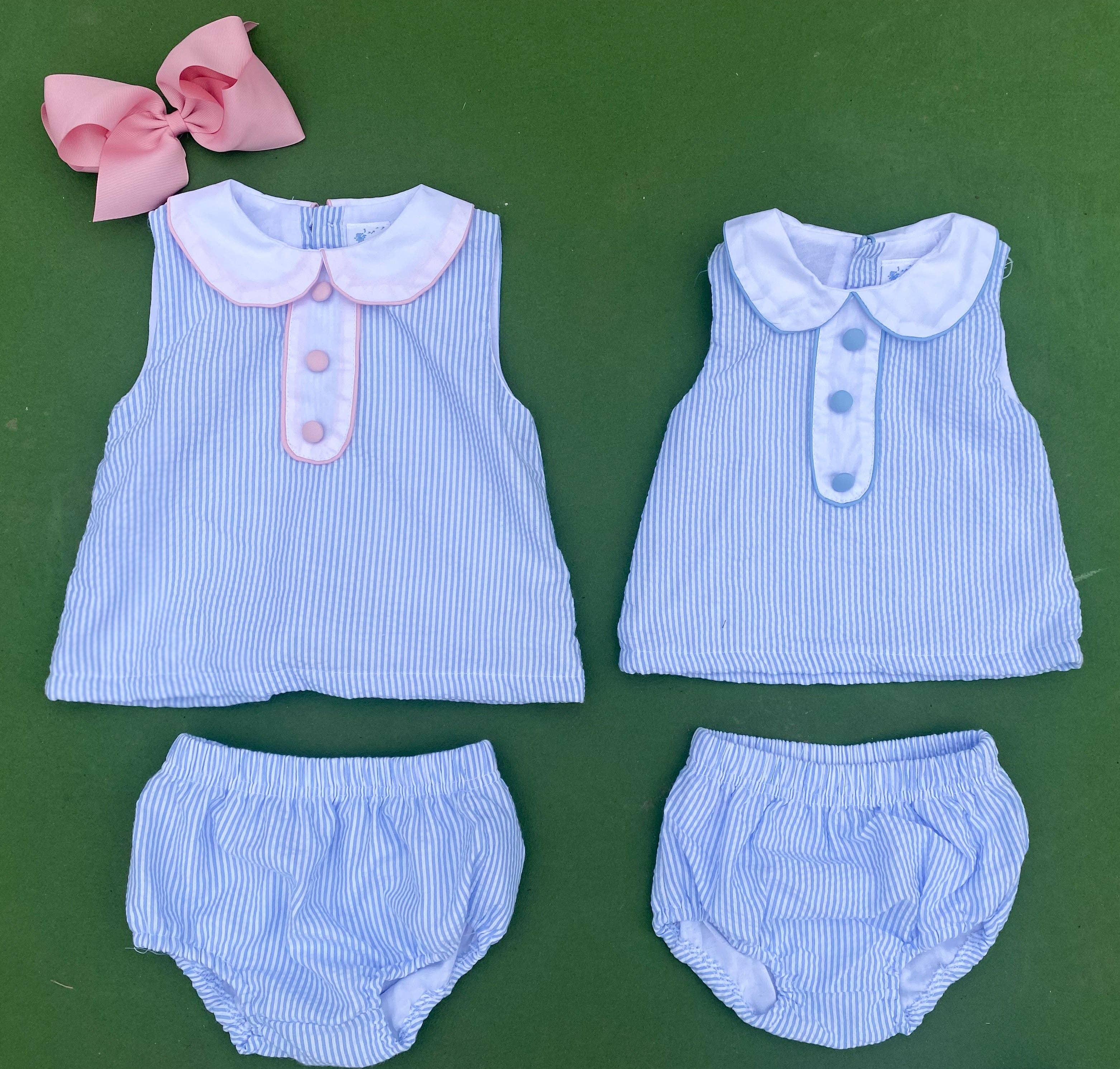 Huckleberry Hill Kids - Wholesale Clothing Set - Baby - Seersucker Blue Bloomer Set2