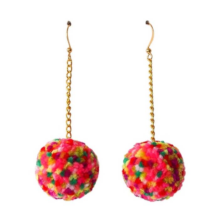 Pendientes con pompones Confetti 2.0, pendientes de otoño para venta al por mayor de Fat Pom Poms