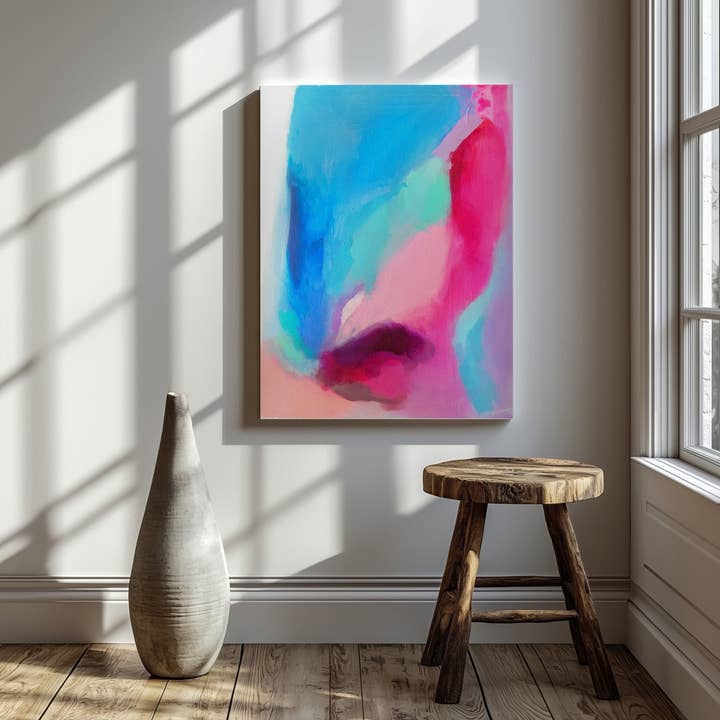 House Prints – Großhandel Kunstdruck – Gerahmter Kunstdruck auf Leinwand, abstrakt, leuchtend, Frühlings-Aquarell1