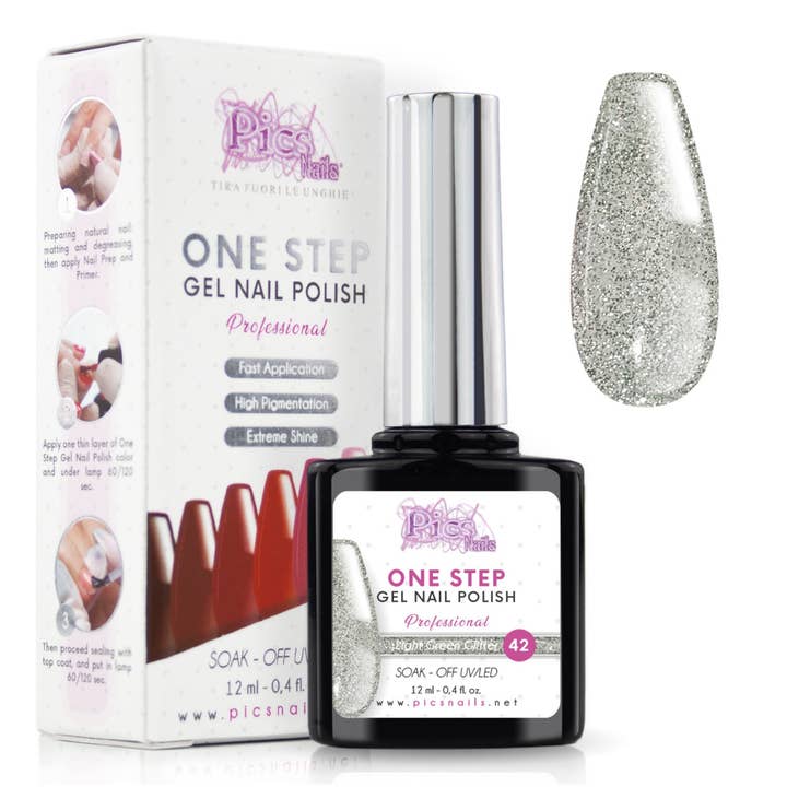 Pics Nails – Großhandel Nagellacke – Semipermanenter Nagellack One Light Green Glitter 42 - 12 ml | Semipermanent 3in1 UV/LED Ultra Glossy