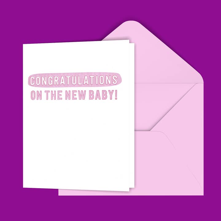 Tillykke med den nye baby (pink) Lykønskningskort for engroshandel hos Black River Letterpress & Paper Co.