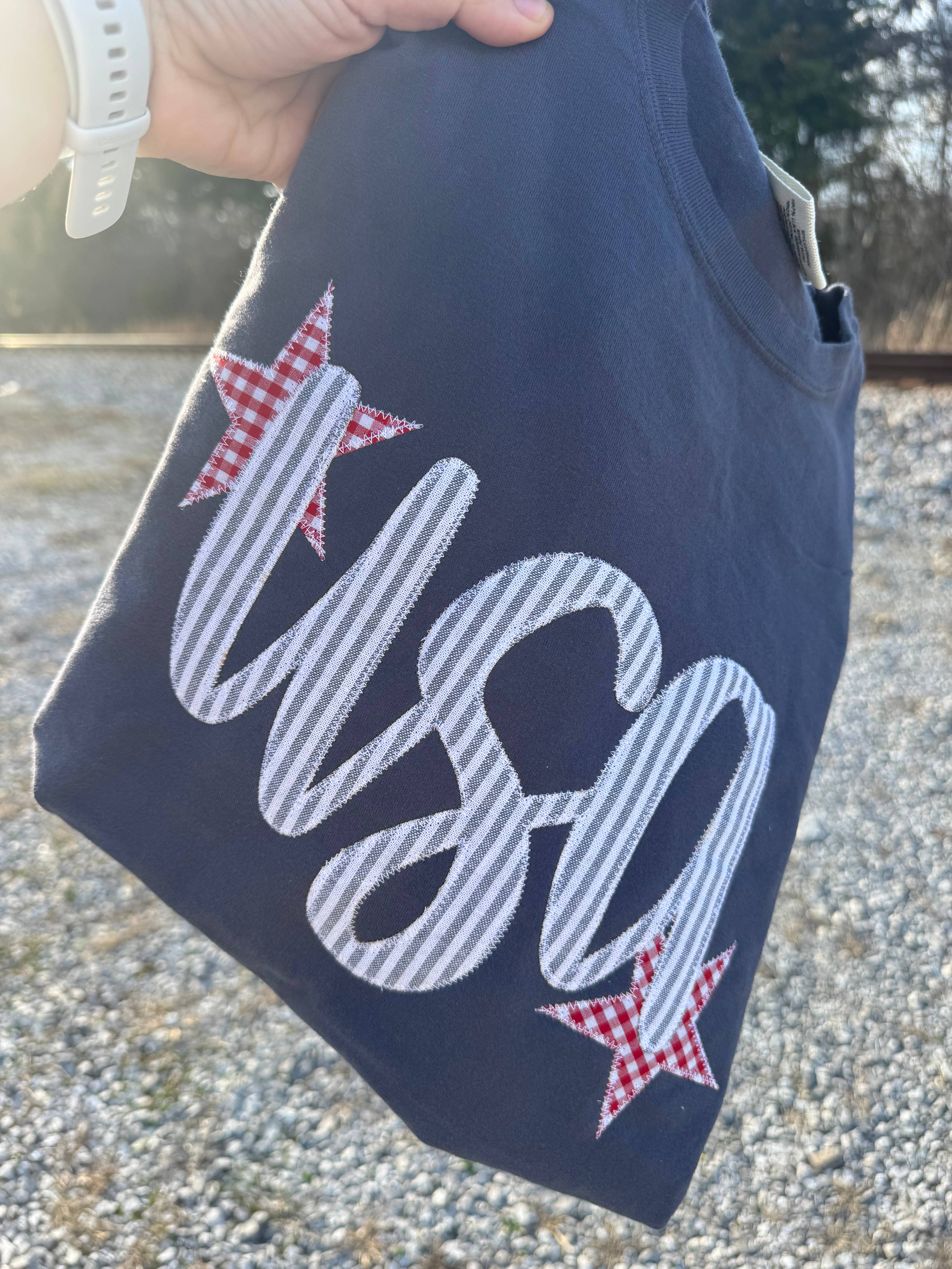 Shop Southern Belle - Wholesale T-Shirt - Women's - Denim USA Patriotic 4th of July Short Sleeve1