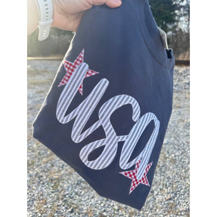 Shop Southern Belle - Wholesale T-Shirt - Women's - Denim USA Patriotic 4th of July Short Sleeve1