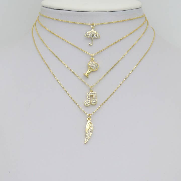 BestBeads&Beyond – wholesale Individual charm/pendant – Clear CZ Gold Silver Wine Glass Umbrella Wing Music Note Charm Pendant, Sku#LX9513