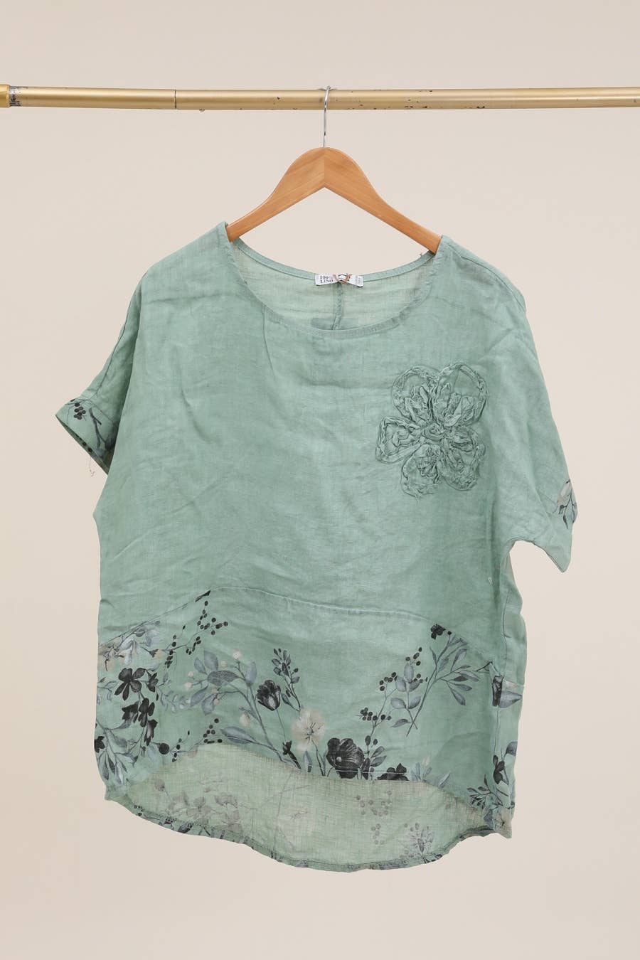 LÉA & LUC - Wholesale Tunic - Women's - Printed blouse with a flower in 100% Linen REF. 120621