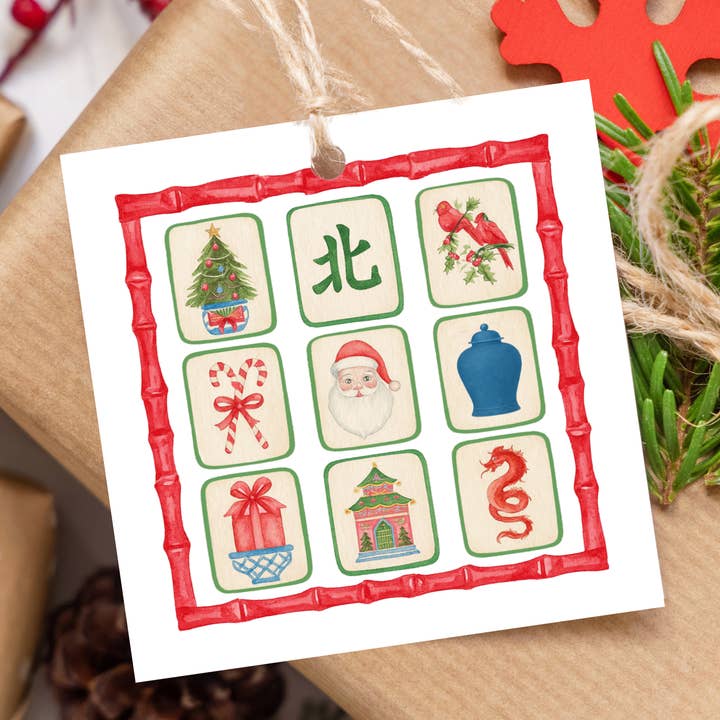 Ensemble d'étiquettes-cadeaux de Noël Chinoiserie Mahjong pour la vente par Design Carolinas