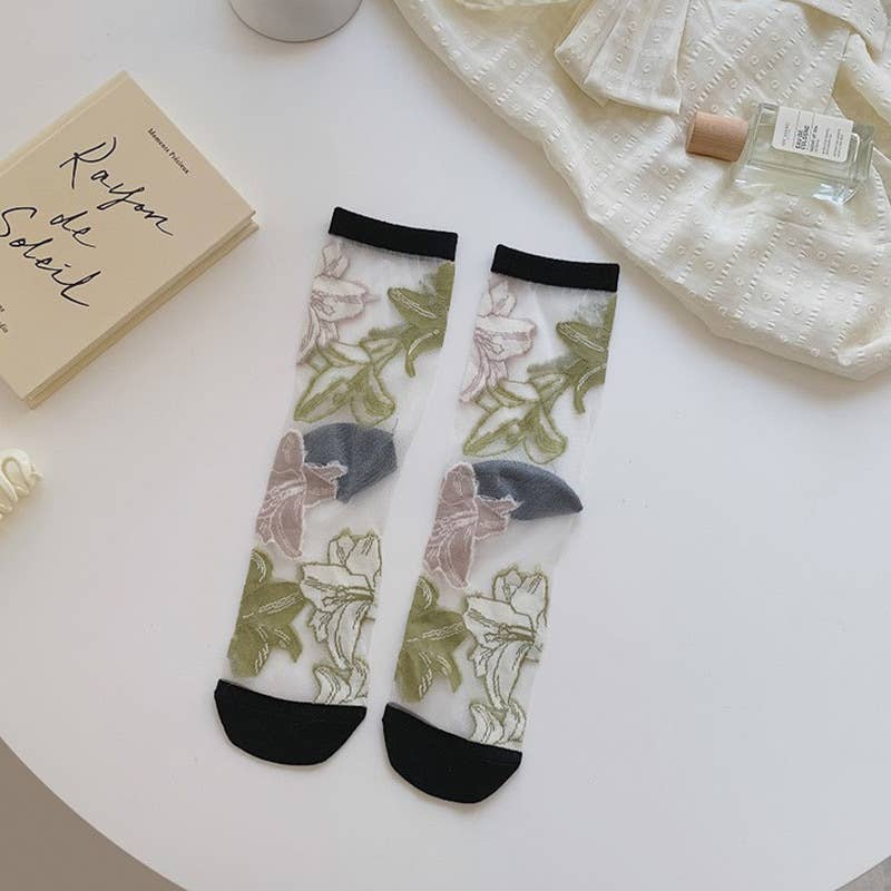 Tourtiwi - Wholesale Socks - Women's - Colorful Floral Transparent Summer Thin Socks1