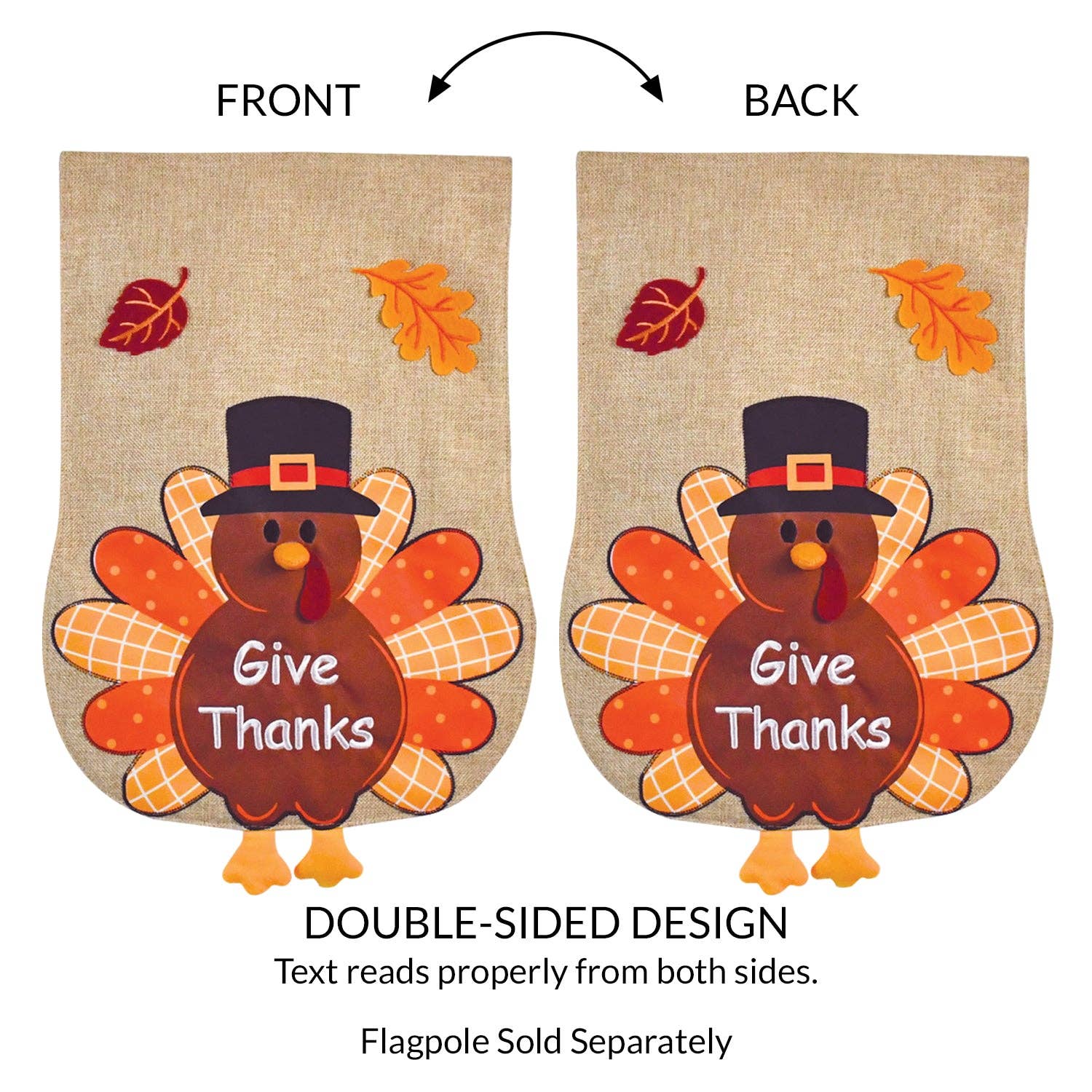JEC Home Goods Inc - Wholesale Flag - Thanksgiving Fall Turkey Burlap 2-Sided Garden Flag 12.5x18"3