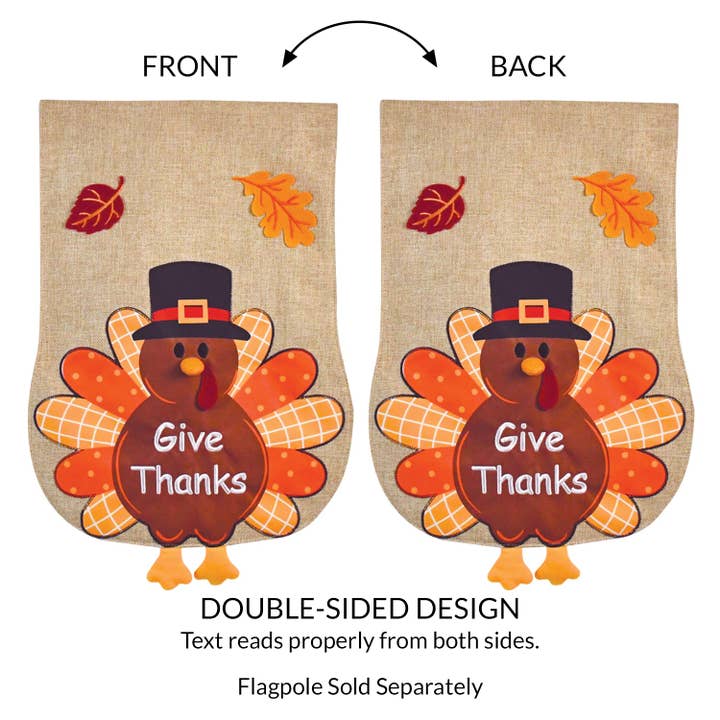 JEC Home Goods Inc - Wholesale Flag - Thanksgiving Fall Turkey Burlap 2-Sided Garden Flag 12.5x18"3