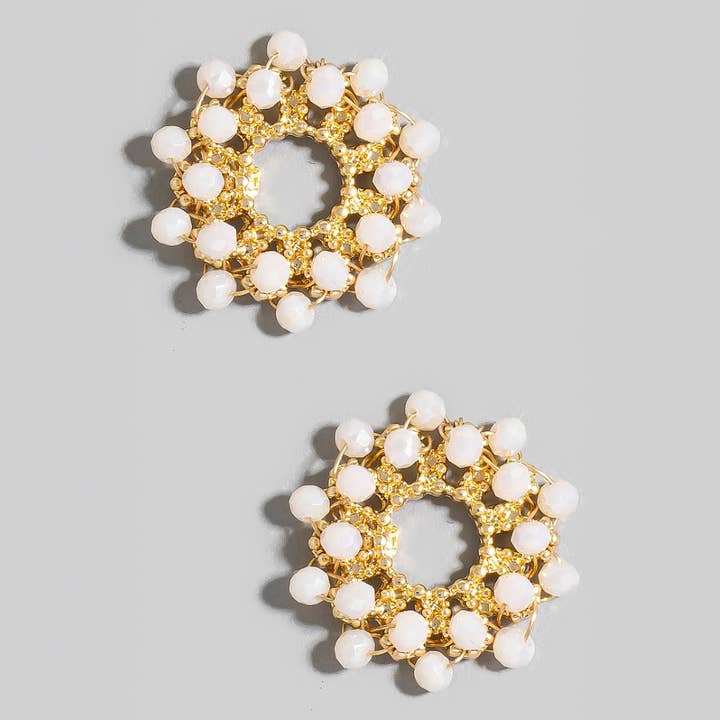 The Looks by Fame Accessories - Wholesale Stud/Post Earrings - Cluster Faceted Glass Beaded Hoop Stud Earrings