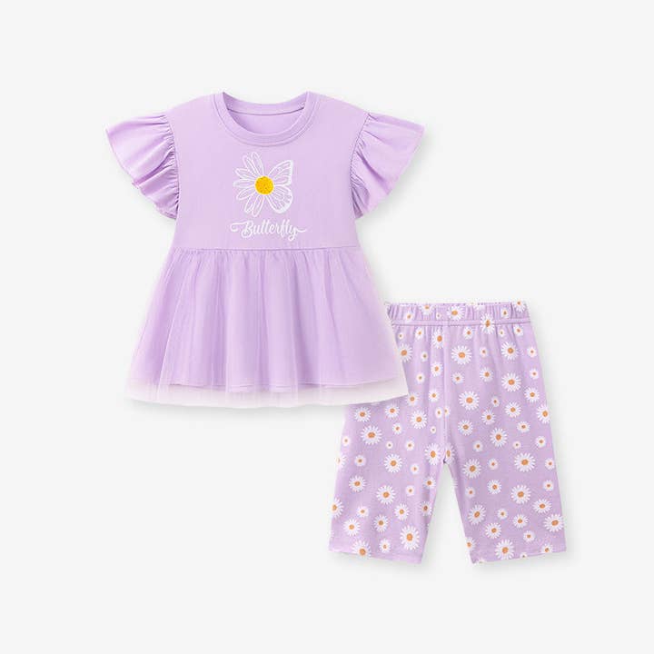 Summer Hot Selling Baby Kids Girls Fly Sleeves Flowers Pattern Dress and Pants Clothing Set for wholesale by MyKids-USA®