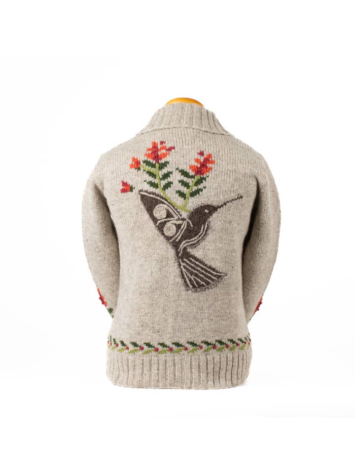 Light Natural Floral Flight Sweater – Hummingbird Knit Cardigan for wholesale on Faire