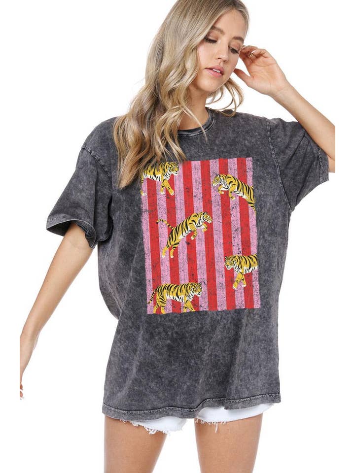 Zutter - Wholesale Screen Printed T-Shirt - Women's - Multi Tigers Elements Graphic S/S Washed Boyfriend Tee6