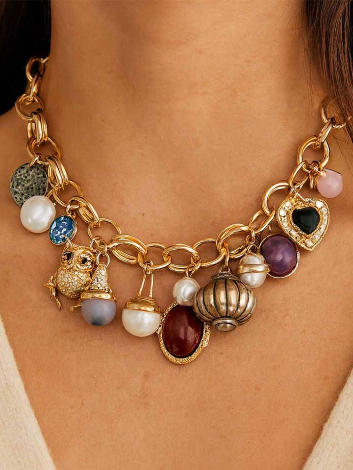 Ladies Vintage Chunky Multi Color Geometric Pendants Necklace for wholesale by Sweetkama