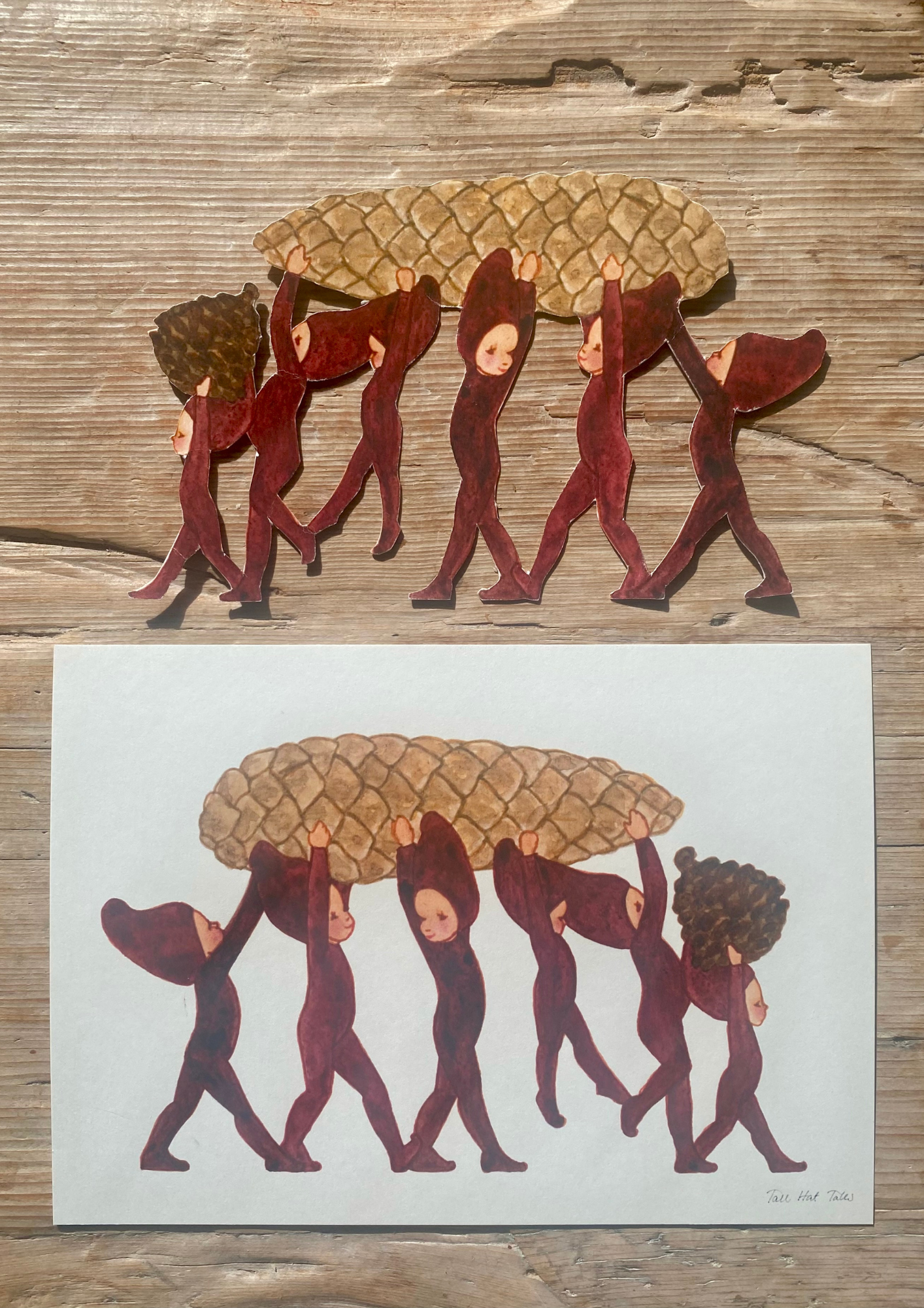 Tall Hat Tales - Wholesale Christmas Decoration - Juleklip 6 små nisser med en kegle0