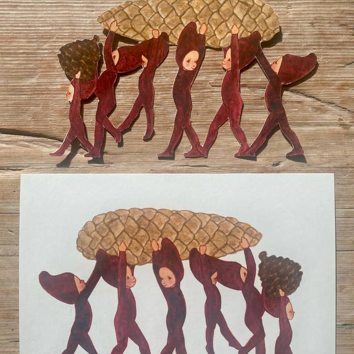 Tall Hat Tales - Wholesale Christmas Decoration - Juleklip 6 små nisser med en kegle0