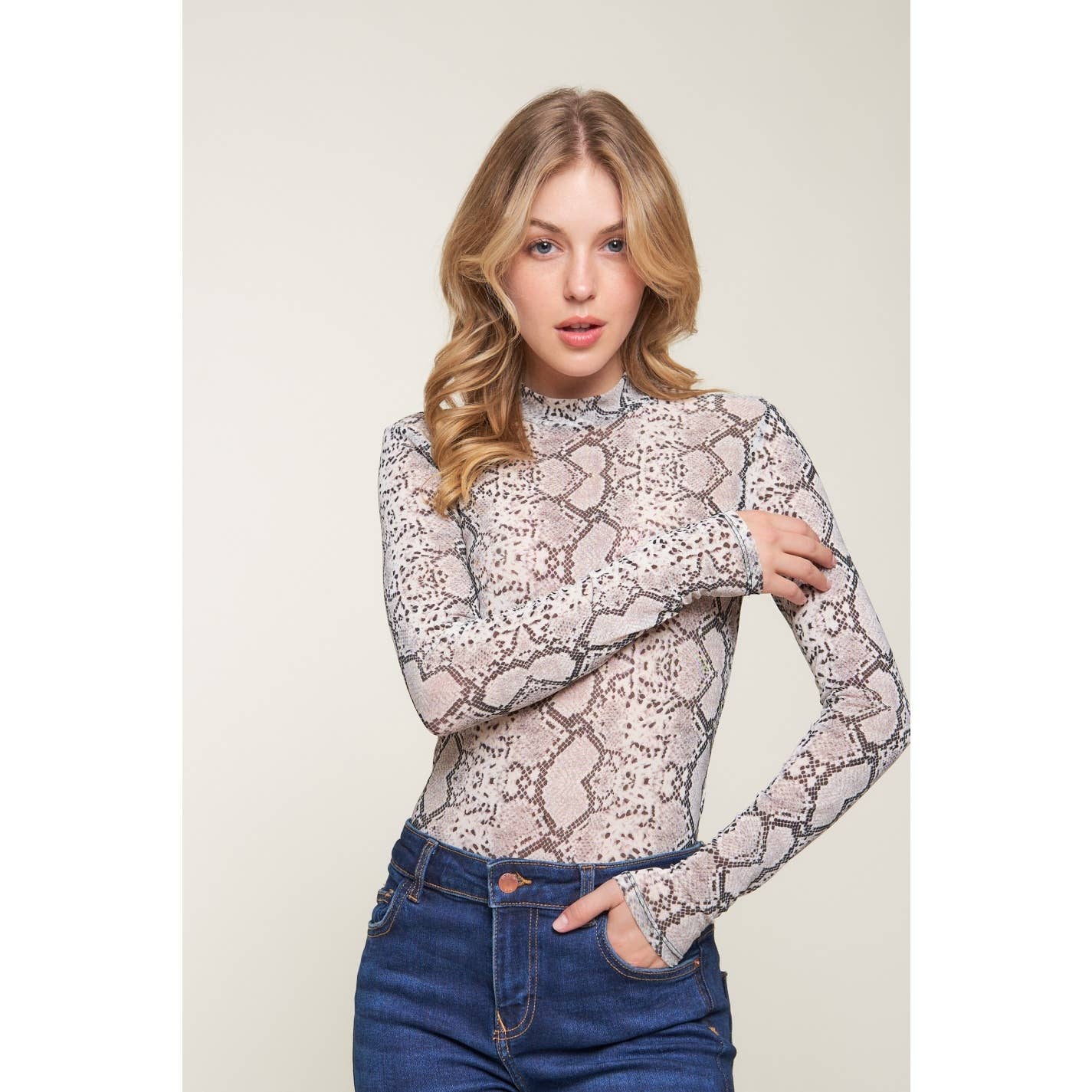 Popular 21 - Vente Body – femme - Body décontracté imprimé à manches longues et col montant en maille10