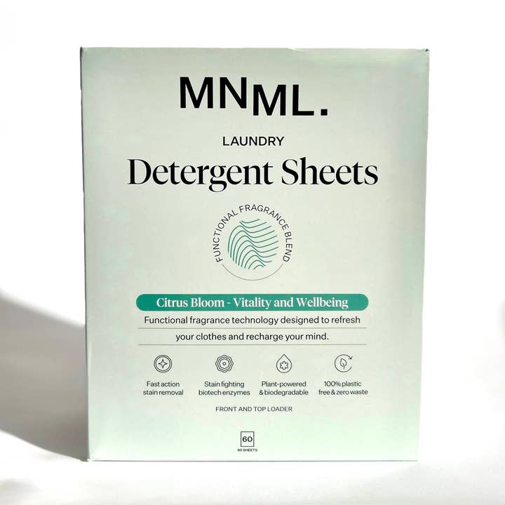 MNML (USA) - Fresh Laundry - Vente Lessives en poudre/dosettes - Feuilles de lessive CITRUS Vitalité + Bien-être (paquet de 60)