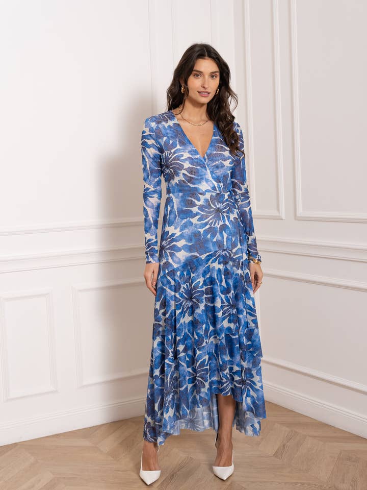 Floral Print Mesh Wrap Dress - CK08367 for wholesale by CHOKLATE PARIS